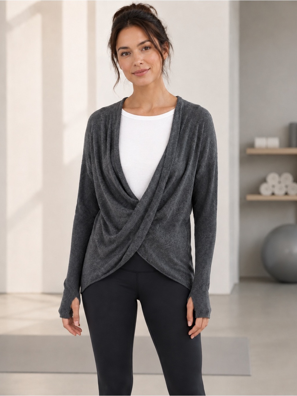 Athleta Women’s XS Finale Gray Wool Cashmere Draped Wrap Sweater